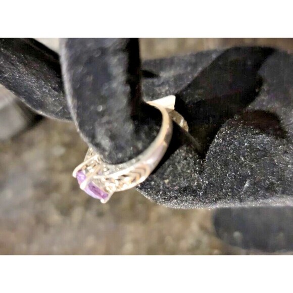 Round Amethyst, gemstone Art Deco design Sterling Silver 925 Ring Filigree sz 5 - Picture 13 of 14